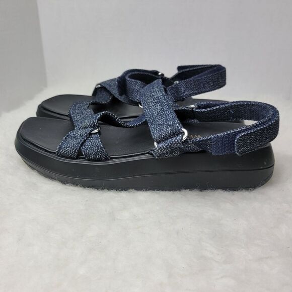 Stuart Weitzman Moxie Blue Navy Denim Platform Sport Sandals Size 8 - Picture 3 of 9